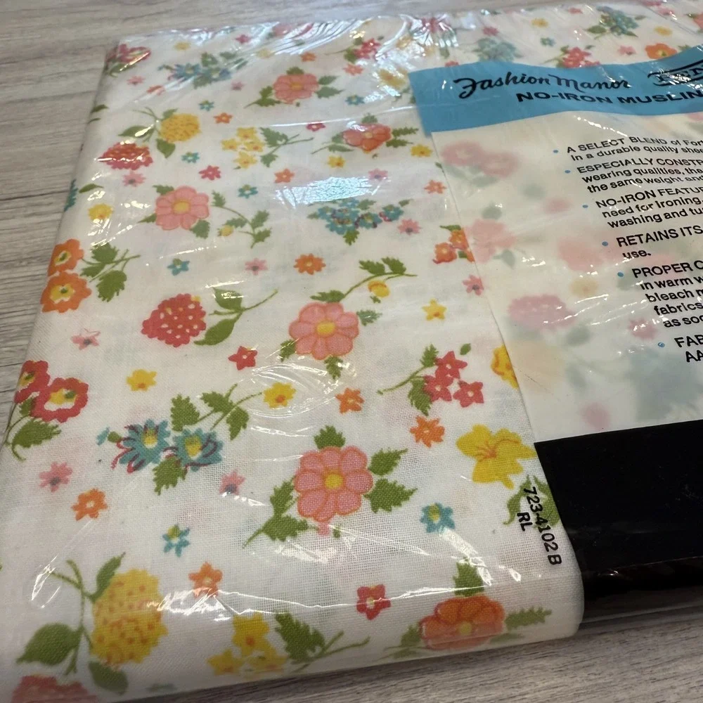 Vintage Penneys Fashion Manor Twin Bed Sheet Floral No-Iron Muslin 72x104‎ New